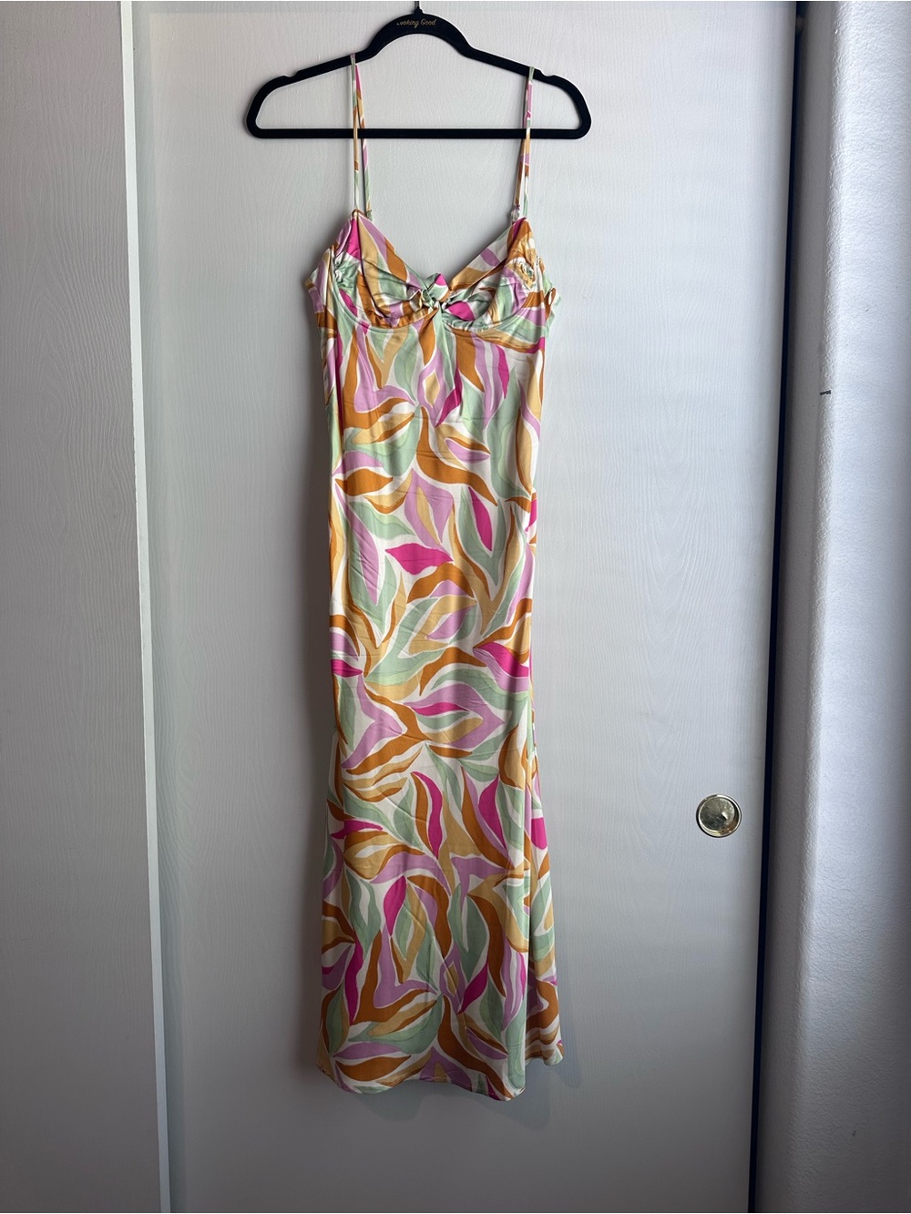 Multicolor Leaf-Print Slip Dress - Spaghetti Strap Worn Once